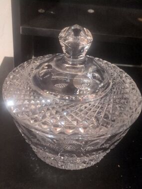 Source Unknown Clear Cut Glass Covered Candy Dish